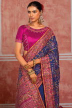 Royal Blue Silk Saree with Kachhi & Mirror Work