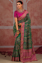 Deep Green Silk Saree with Heavy Kachhi Handwork