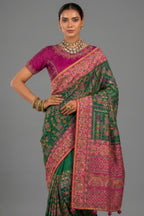 Deep Green Silk Saree with Heavy Kachhi Handwork