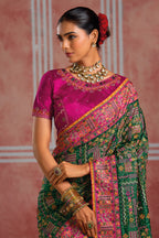 Deep Green Silk Saree with Heavy Kachhi Handwork