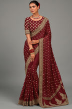 Maroon Pure Munga Silk Saree with Metal Sequin & Zari Heavy Work