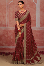 Maroon Pure Munga Silk Saree with Metal Sequin & Zari Heavy Work