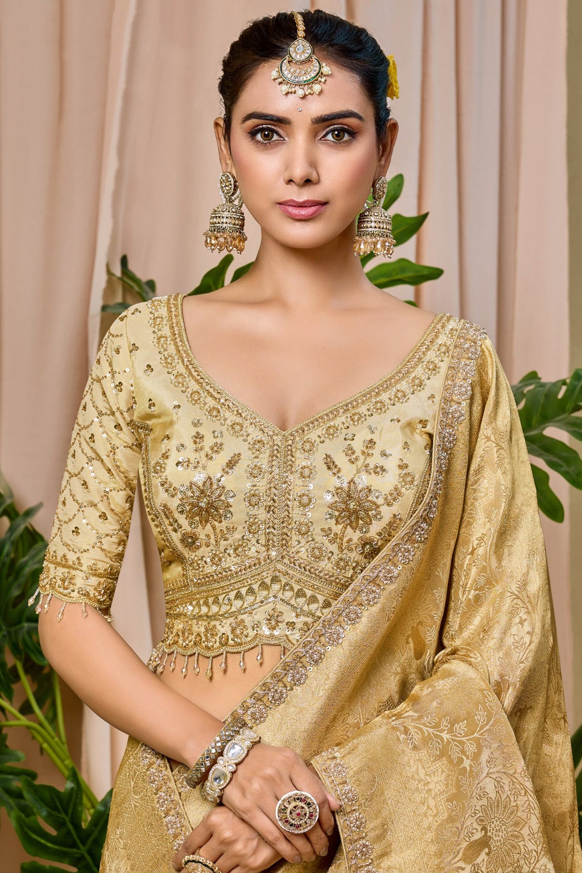 Champagne Gold Tissue Saree with Weaving