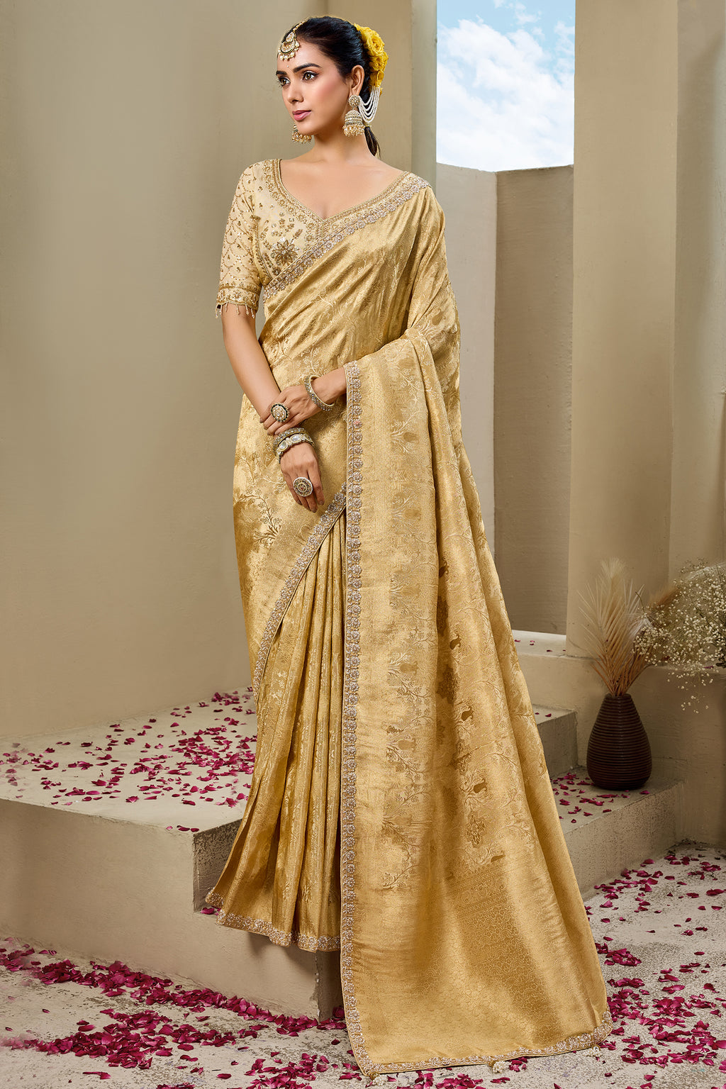 Champagne Gold Tissue Saree with Weaving