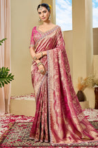 Rich Magenta Metallic Tissue Saree detailed with Intricate Weaving & Pearl-Beads Accent