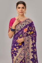 Deep Purple Pure Georgette Bandhej Saree with Heavy Handwork Border