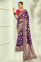 Deep Purple Pure Georgette Bandhej Saree with Heavy Handwork Border