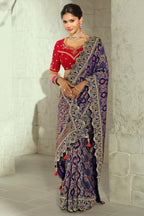 Navy Blue Georgette Bandhej Saree featuring Heavy Handcrafted Border Work