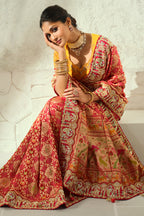 Soft Peach Coral Pure Georgette Bandhej Saree with Heavy Handwork Border