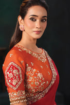 Crimson Red Lustrous Satin Silk Saree with Sequin Embroidery