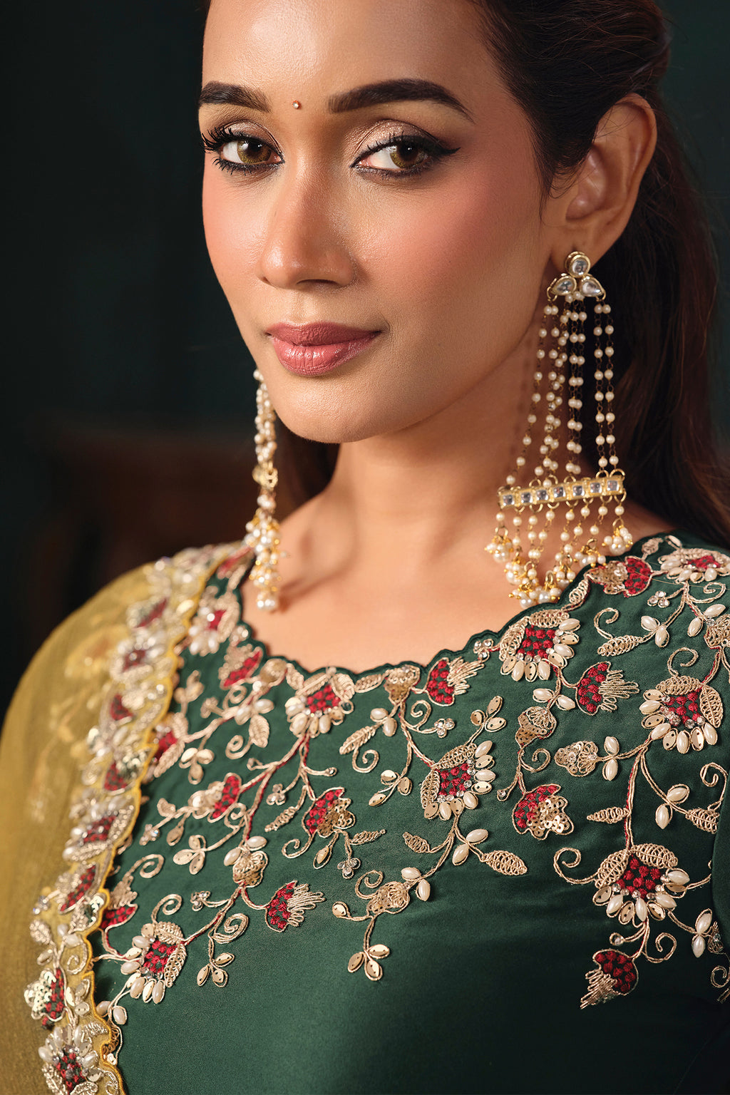 Mustard Gold Zari Organza Satin Saree with Sequin Thread Embroidery