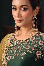 Mustard Gold Zari Organza Satin Saree with Sequin Thread Embroidery