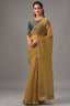 Mustard Gold Zari Organza Satin Saree with Sequin Thread Embroidery