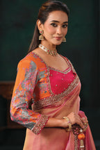 Pink Organza Satin Saree with Sequin & Cutdana Handwork