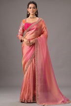 Pink Organza Satin Saree with Sequin & Cutdana Handwork