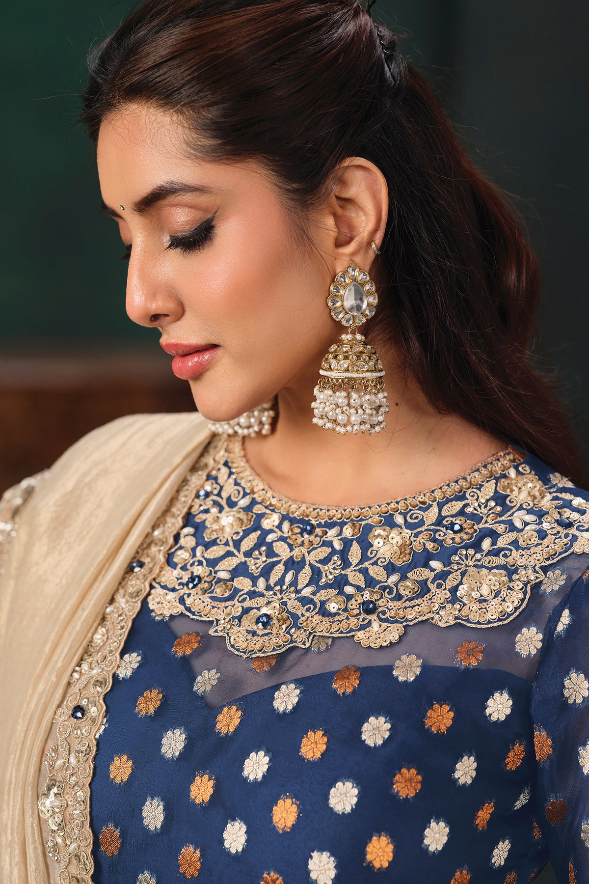 Light Beige Crush Tissue Saree with Dual Sequin Embroidery
