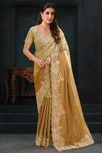 Metallic Golden Kora Silk Saree with Sequins & Beads Scallops