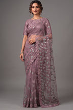 Light Purple Velvet Texture Net Saree with Sequin Embroidery