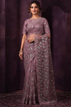 Light Purple Velvet Texture Net Saree with Sequin Embroidery
