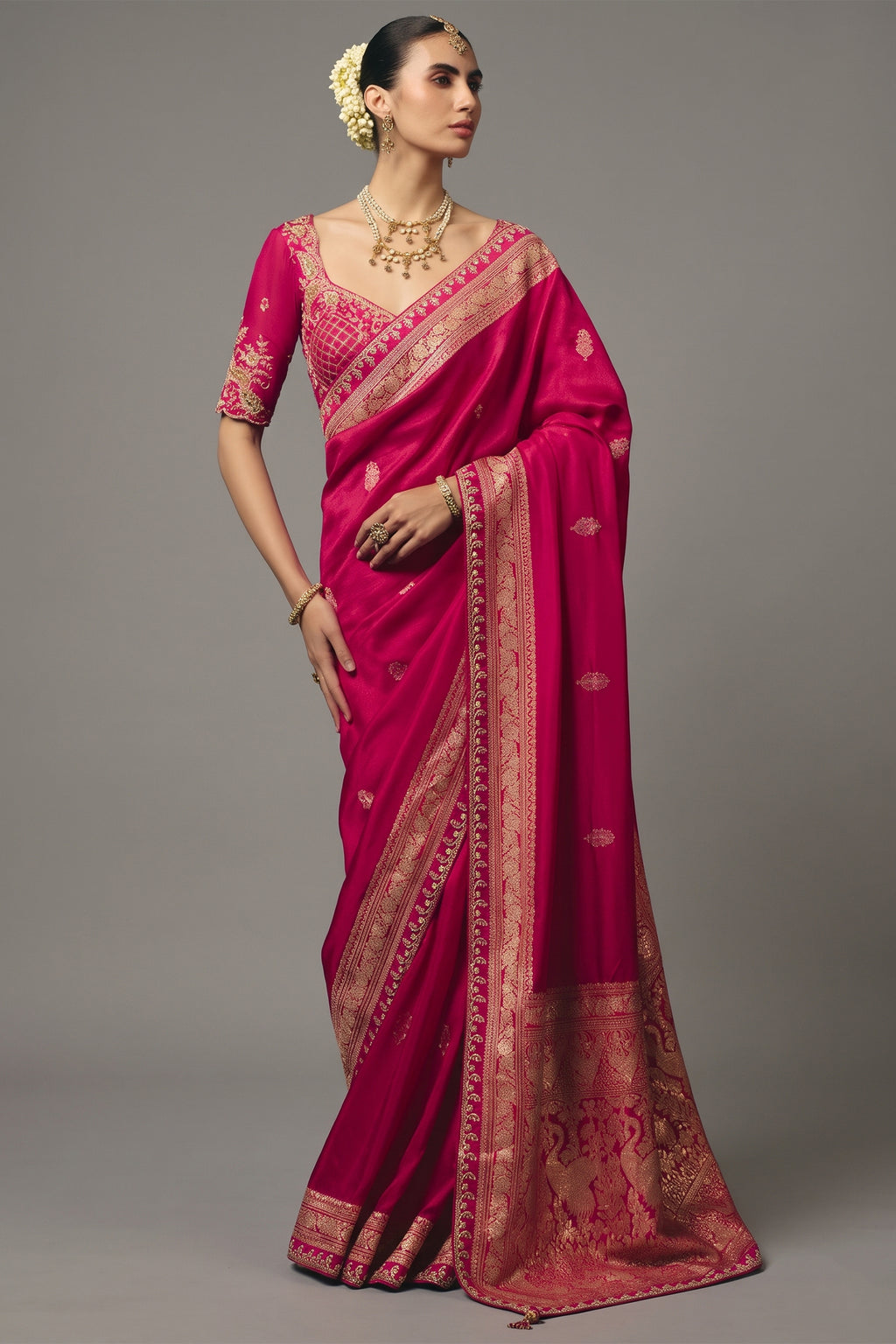 Magenta Dola Silk Saree with Handwork Border
