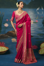 Magenta Dola Silk Saree with Handwork Border