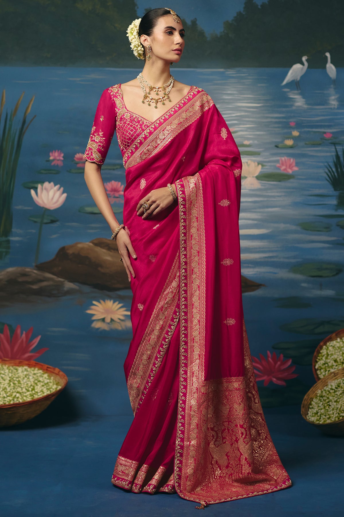 Magenta Dola Silk Saree with Handwork Border