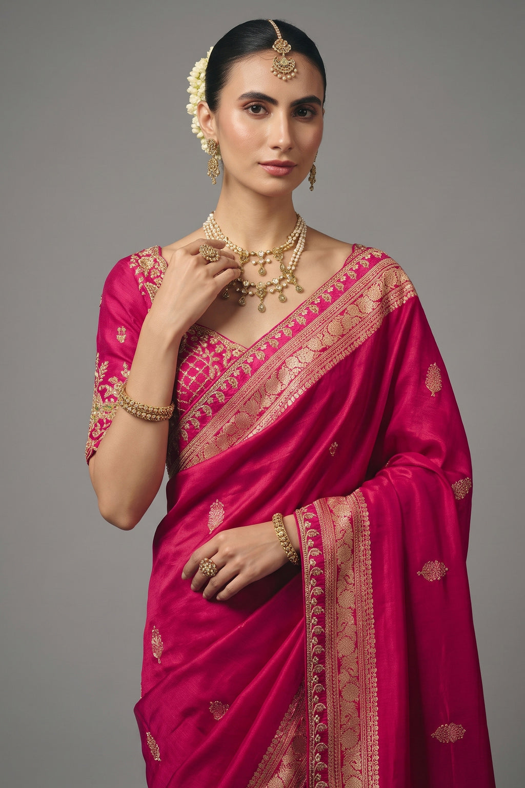 Magenta Dola Silk Saree with Handwork Border