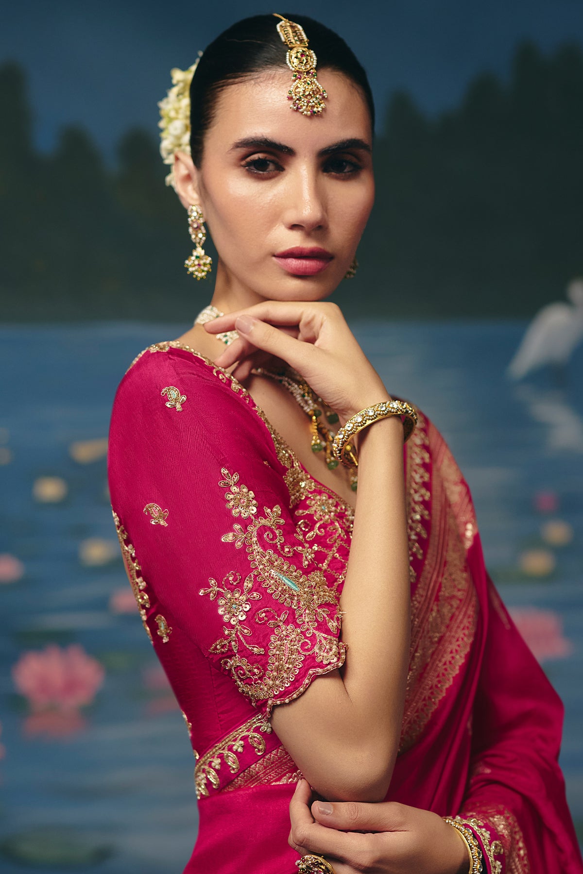 Magenta Dola Silk Saree with Handwork Border