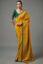 Mustard Yellow Dola Silk Saree with Intricate Weaving