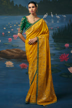 Mustard Yellow Dola Silk Saree with Intricate Weaving