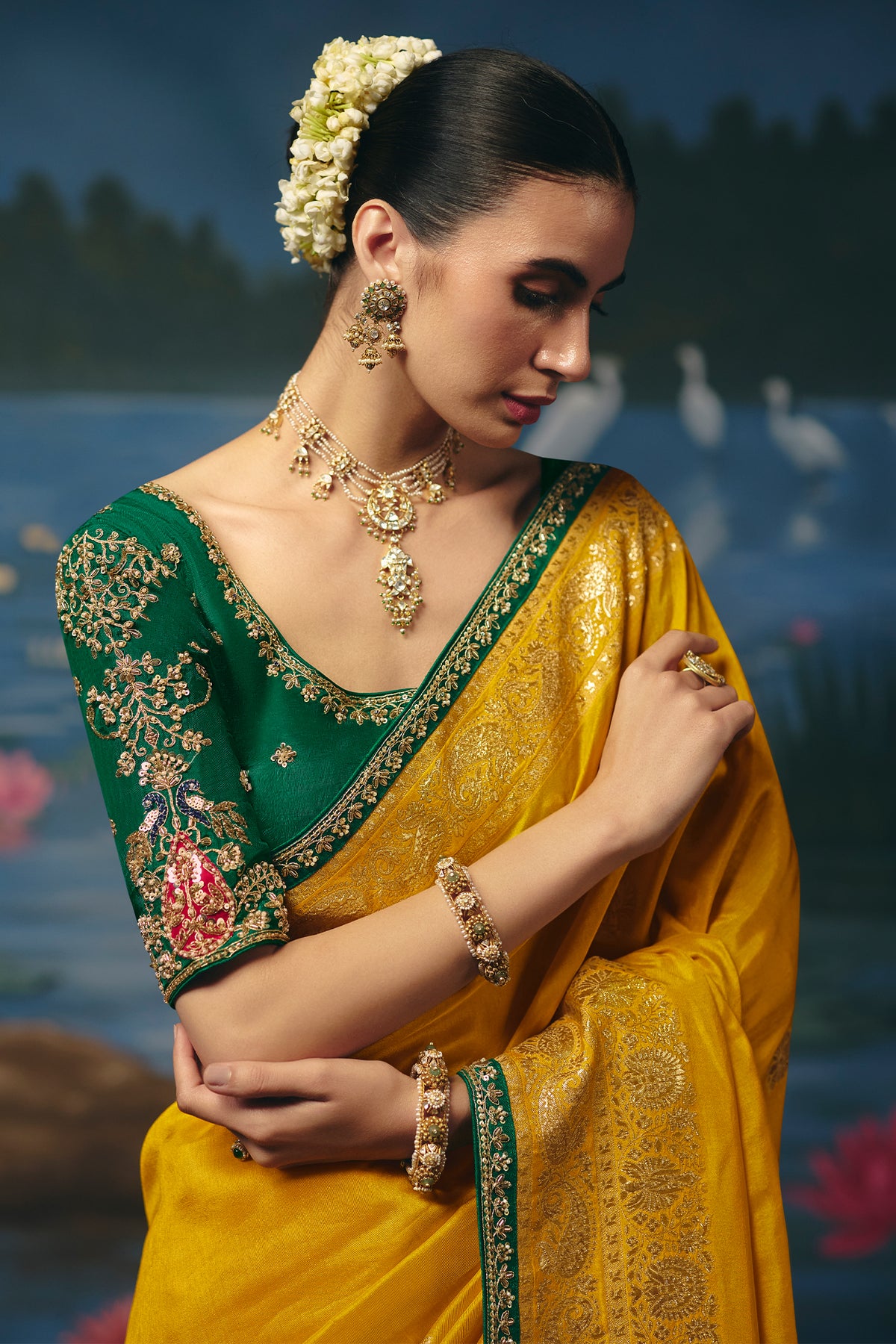 Mustard Yellow Dola Silk Saree with Intricate Weaving