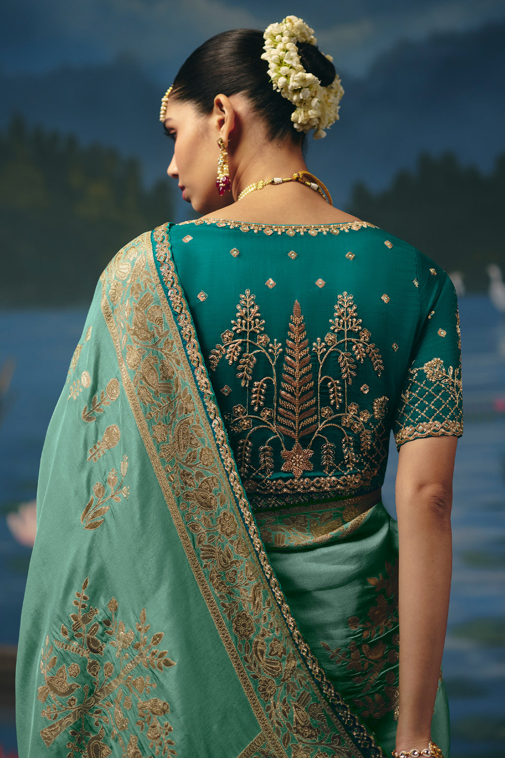Soft Sea Green Dola Silk Saree with Weaving