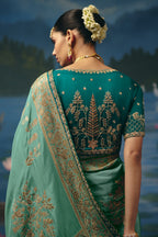Soft Sea Green Dola Silk Saree with Weaving