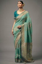 Soft Sea Green Dola Silk Saree with Weaving