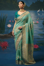 Soft Sea Green Dola Silk Saree with Weaving