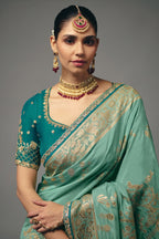 Soft Sea Green Dola Silk Saree with Weaving