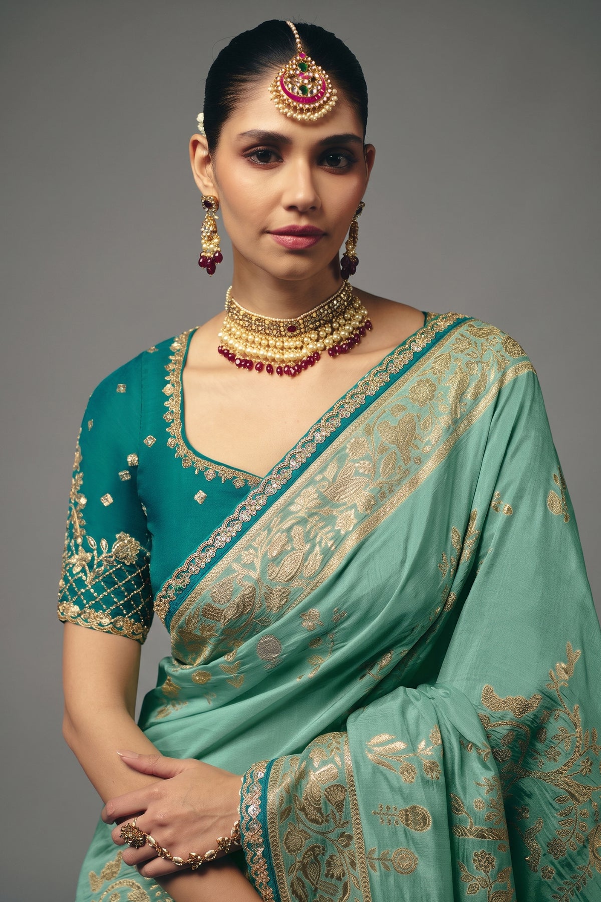 Soft Sea Green Dola Silk Saree with Weaving