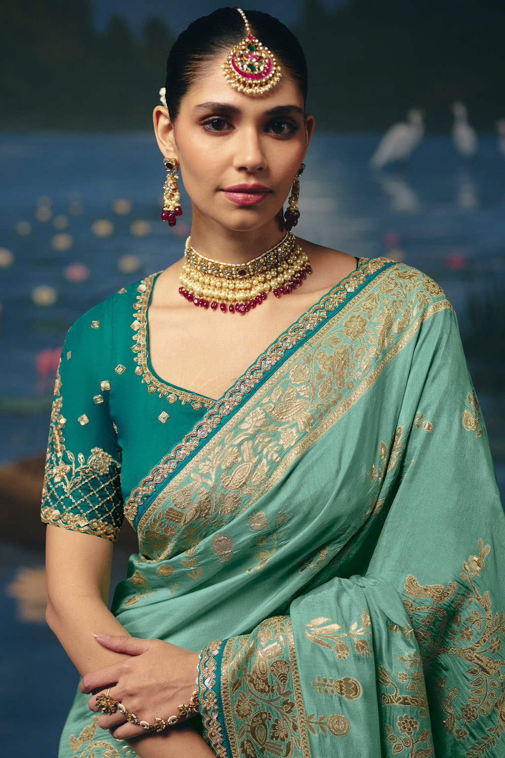 Soft Sea Green Dola Silk Saree with Weaving