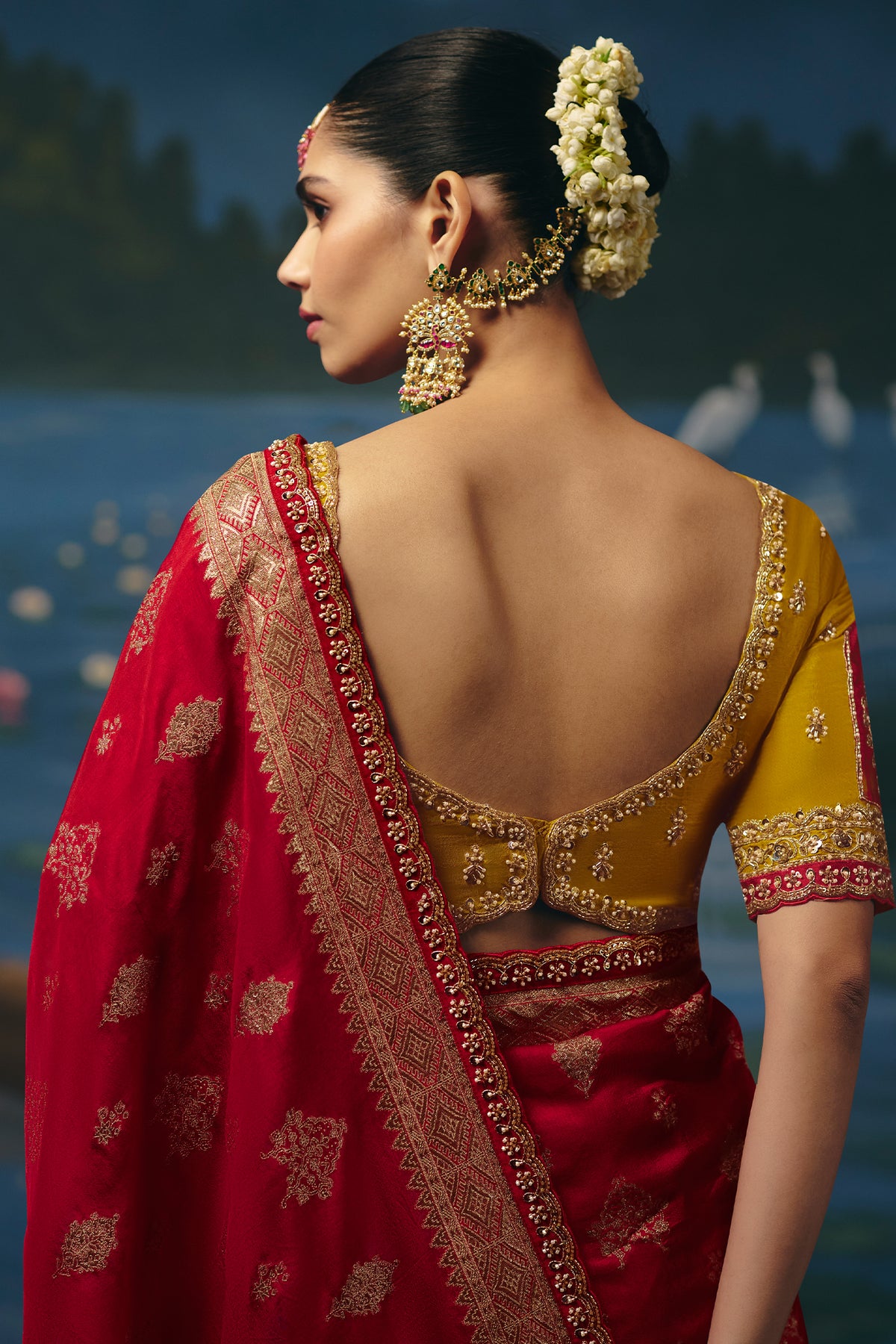 Crimson Red Dola Silk Saree with Handwork Border