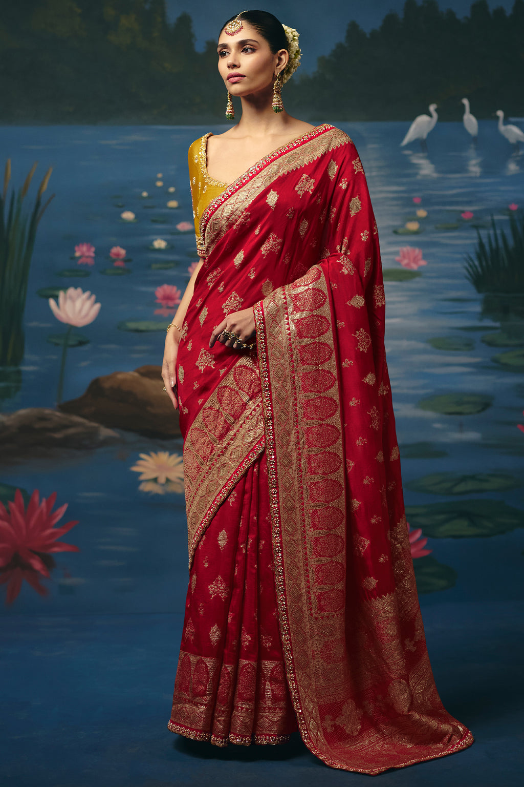 Crimson Red Dola Silk Saree with Handwork Border