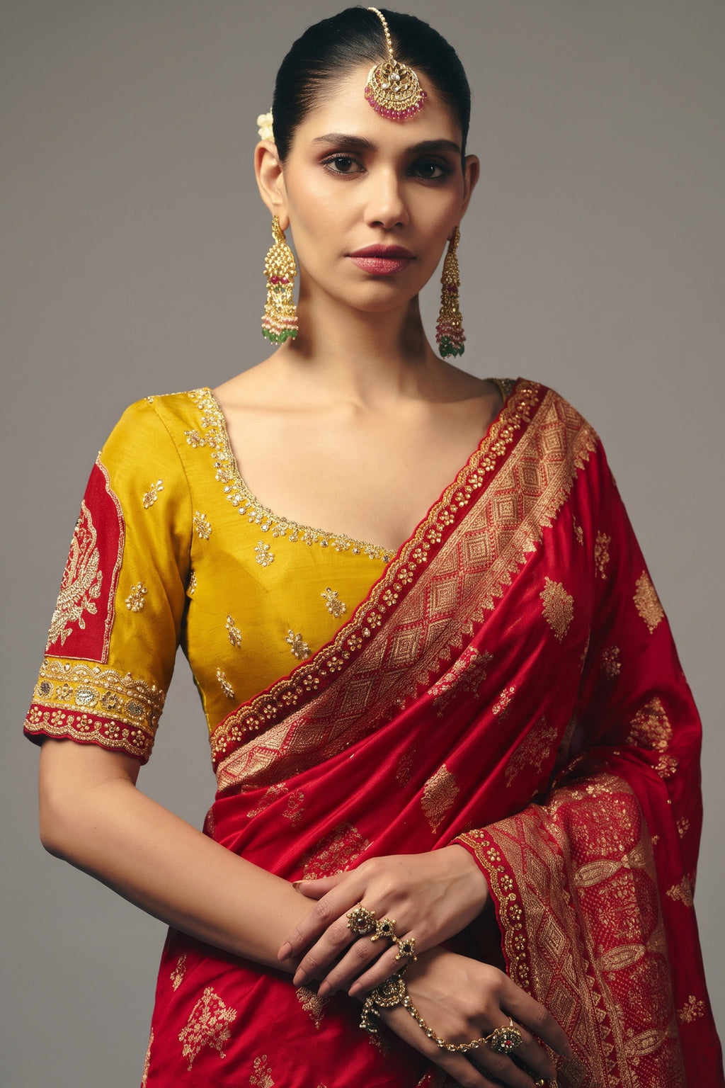 Crimson Red Dola Silk Saree with Handwork Border