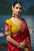 Crimson Red Dola Silk Saree with Handwork Border