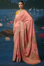 Pastel Peach Dola Silk Saree with Cutdana & Beads Border