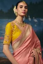 Pastel Peach Dola Silk Saree with Cutdana & Beads Border