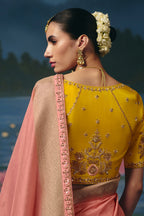 Pastel Peach Dola Silk Saree with Cutdana & Beads Border