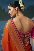 Rust Orange Dola Silk Saree with Handwork Border