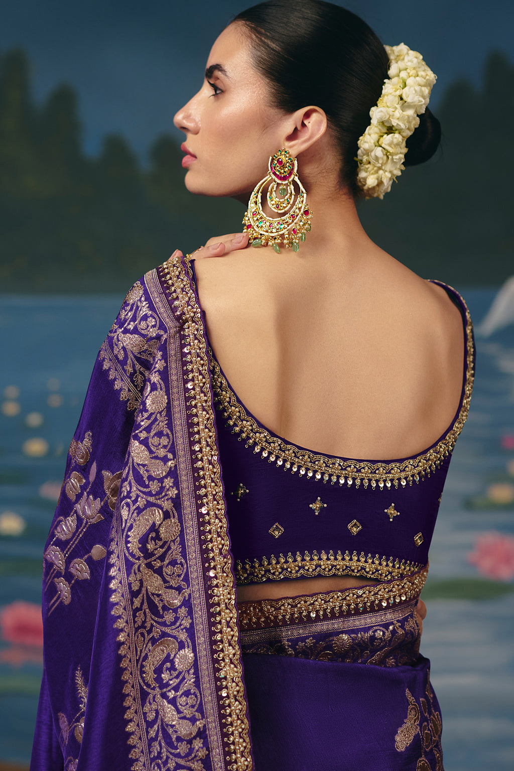 Deep Purple Dola Silk Saree highlighted with Intricate Weaving