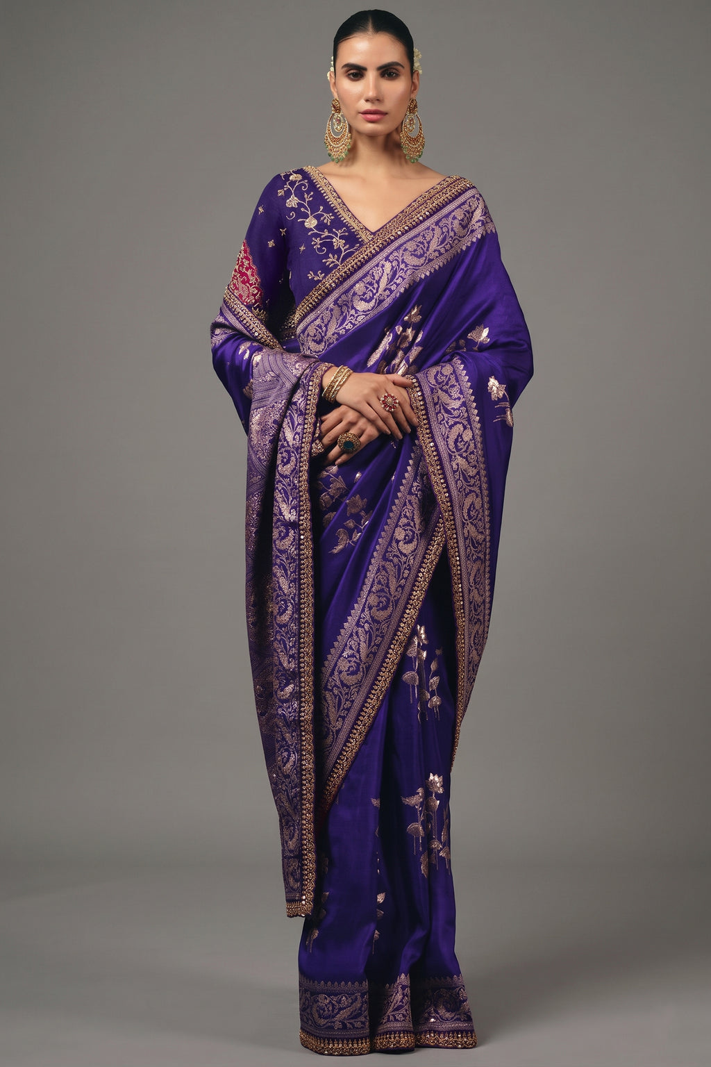 Deep Purple Dola Silk Saree highlighted with Intricate Weaving