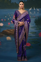 Deep Purple Dola Silk Saree highlighted with Intricate Weaving