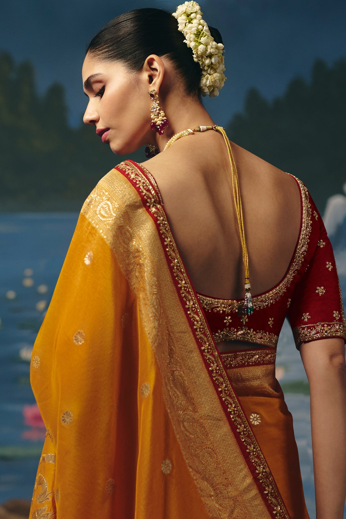 Mustard Gold Dola Silk Weaving Saree with Handwork Border